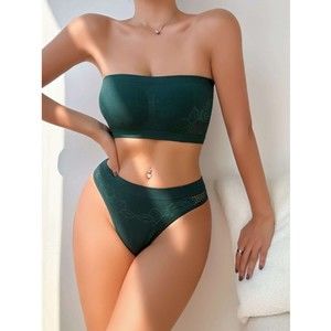 Small Dark Green Plain Seamless Lingerie Set